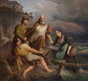Overtocht bij naderend onweer door Johann Wilhelm Volker